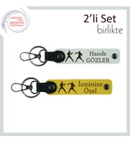 Ringde Gücünü Temsil Eden, Boks Temalı, İsme Özel 2’li Anahtarlık Hediyesi, Beyaz-Sarı