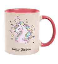 İsme Özel Pembe Kulplu Kupa Bardak - Unicorn M1 (Beyaz-Pembe)