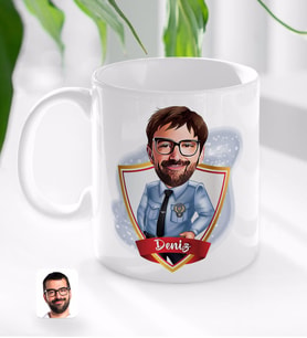 BK Gift Kişiye Özel İsimli Erkek Polis Karikatürlü Beyaz Kupa Bardak-1
