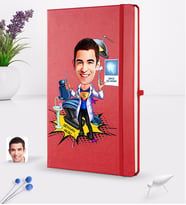 BK Gift Kişiye Özel Erkek Diş Hekimi Karikatürlü Kırmızı Termo Deri Defter 16x24cm Model 1