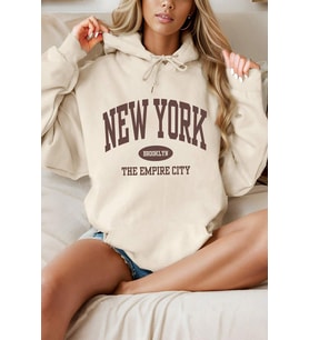 New York Baskılı Oversize Sweatshirt (Bej)