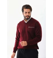Erkek V Yaka Kazak Baskılı Dokuma Triko - Bordo