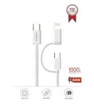 Torima U16 Beyaz 2-in-1, Type-C To Type-C And Ligthning  100cm - 65w Hızlı Şarj Ve Data Kablosu
