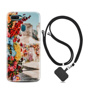 Oppo A5S A15 A16 A54 A55 A73 A74 Kılıf Boyun Askılı Silikon Gerçek Çiçekler 1743
