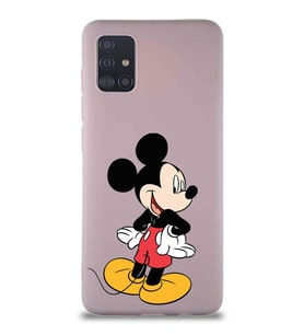 Samsung Galaxy A51 Soft Premier Kapak Mickey Mouse-D Tasarımlı Silikon Kılıf - Pudra (Şeffaf)