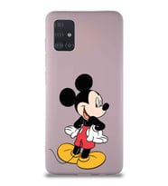 Samsung Galaxy A51 Soft Premier Kapak Mickey Mouse-D Tasarımlı Silikon Kılıf - Pudra (Şeffaf)