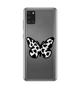 Samsung Galaxy A21S Uyumlu Siyah Beyaz Kelebek Tasarımlı Şeffaf Telefon Kılıfı