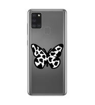 Samsung Galaxy A21S Uyumlu Siyah Beyaz Kelebek Tasarımlı Şeffaf Telefon Kılıfı