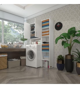 Kenzlife çamaşır makinesi dolabı sinemmaksmdf byz 180*096*30 % 100 mdf full mdf banyo kapaklı arkalıklı raflı (Karışık)