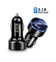 Çakmaklık Oto Araç Hızlı Şarj Aleti 3.1a Usb Çift Girişli Siyah Led Ekranlı