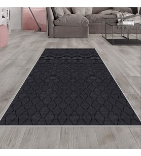 Gri Baklava Desen Yıkanabilir Kaymaz Taban Leke Tutmaz Modern Salon Halısı ve Yolluk (Antrasit)
