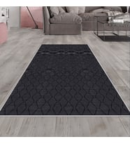 Gri Baklava Desen Yıkanabilir Kaymaz Taban Leke Tutmaz Modern Salon Halısı ve Yolluk (Antrasit)