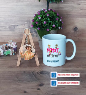 Rehber Öğretmeni Kupa Bardak Beyaz ve Fotoğraflı Ahşap Anahtarlık Hediye (Model 1)