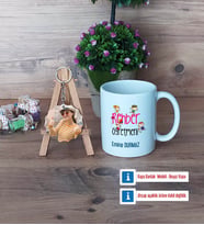 Rehber Öğretmeni Kupa Bardak Beyaz ve Fotoğraflı Ahşap Anahtarlık Hediye (Model 1)