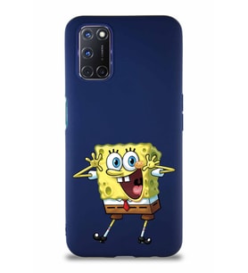 Oppo A92 Soft Premier Kapak Sünger Bob Tasarımlı Silikon Kılıf - Lacivert (Şeffaf)