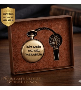 İsme Özel Antik Köstekli Cep Saati - Premium Hediye Kutulu