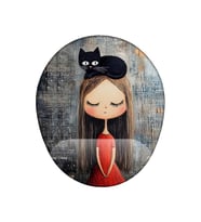Kız ve Kedi Desenli Bilek Destekli Kaymaz Buruşmaz Kırılmaz Mouse Pad (Çok Renkli)