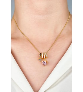 Pembe Kalp Uçlu Charm Çelik Kolye - Gold