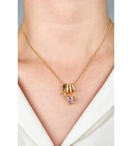 Pembe Kalp Uçlu Charm Çelik Kolye - Gold
