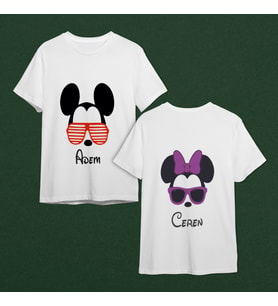 Mickey & Minnie Mouse Sevgili Çift Tasarımlı Tişört Kişiye Özel ( Unisex - Büyük - Çocuk )