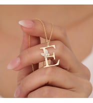 925 Ayar Gümüş Taşlı Kelebekli Harf Kolye (Gold)