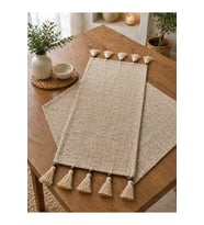 Bohem Püsküllü Düz Runner 40x140 cm