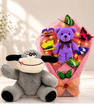 LED Işıklı Peluş Ayıcık Buketi ve Sevimli Peluş Eşek Sevgiliye Kadına Arkadaşa Hediye