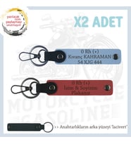 Yol Arkadaşları İçin, İsim Plaka ve 0+ Kan Grubu Kişiye Özel x2 Anahtarlık Set, Nar Çiçeği-Mavi-Laci (Çok Renkli)