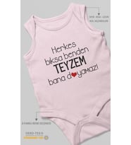 Herkes Bıksa Benden Teyzem Bana Doyamaz! Baskılı Bebek Zıbını – Çıtçıtlı Body  %100 Pamuk Sıfır Kol (Bebek Pembesi)
