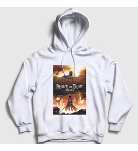 Presmono Unisex Beyaz Poster Anime Attack On Titan Kapüşonlu Sweatshirt 124662tt