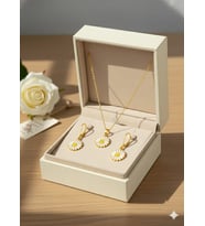 925 Ayar Papatya Silver Yılbaşı Özel Tasarım Papatya Kolye Küpe Set.rose.gold.rodaj