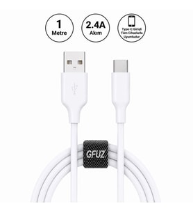 Gfuz CA58 2.4A UsbA to Type-C Data ve Hızlı Şarj Kablosu Beyaz