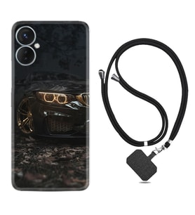 Tecno Spark 9T Kılıf Silikon Boyun Askılı İpli Desenli Silikon Black Car 1768