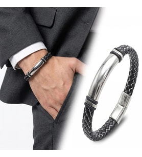Moncuk Design İsim Yazılabilir Siyah Beyaz Deri Ve Beyaz Titanyum Kilit Bileklik 33513B15D10