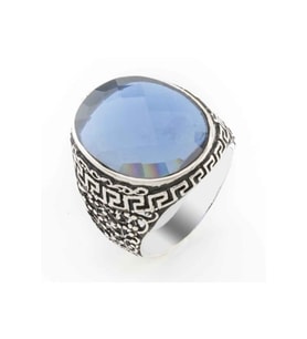 Erkek Mavi Zirkon Oval Taşlı Gümüş Yüzük TH2393