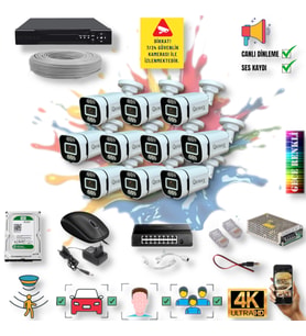 10 Kameralı IP Set - Yapay Zeka Özellikli Gece Renkli Gösteren Sesli 6 Warm Ledli 4K FULLHD IP Güvenlik Kamerası Seti 4386WS