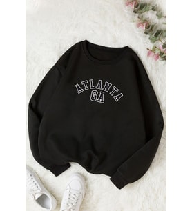 Unisex Atlanta Bisiklet Yaka Sweatshirt (Siyah)