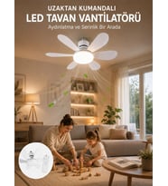 Tavan Vantilatörü Sessiz Motorlu Uzaktan Kumandalı Led Aydınlatma Güçlü Serinletme