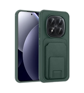 Coverzone Xiaomi Redmi Note 15 Pro ile Uyumlu K?l?f Z-Bikart Kart B�lmeli Standl? Kilif, Deri Dokulu Y�zey, Darbe Emici Kenar Koruma, Arka Kapak Tasar?m? Xiaomi Redmi Note 15 Pro kilif Koyu Ye?il