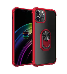 Uyumlu Model Apple iPhone 12 Pro Max Kılıf Şeffaf Sararmaz Yüzüklü Mola Kapak (Kırmızı)