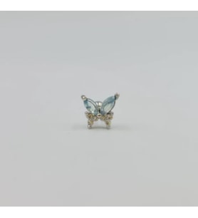 Gümüş Mavi Taşlı Kelebek Piercing Küpe Tragus