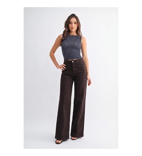 Kadın Kahverengi Geniş Paça Wide Leg Jean Pantolon