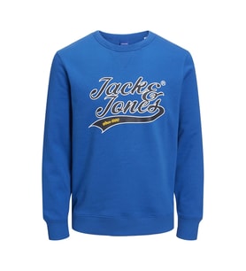 Jack & Jones Bisiklet Yaka Logo Baskılı Mavi Sweatshirt 12219572