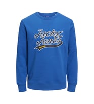 Jack & Jones Bisiklet Yaka Logo Baskılı Mavi Sweatshirt 12219572