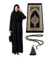 Tek Parça Namaz Elbisesi - Seccade - Tesbih - İbadet Seti - Siyah