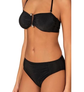 Endeep Kadın Aksesuarlı Fitilli Dokulu Siyah Bikini Takımı 22287