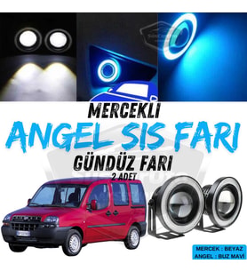 Fiat Doblo D1 2000-2005 Uyumlu Mercekli Angel Sis Farı Metal 76 mm Buz Mavi Halkalı Gündüz Farı 2 Ad