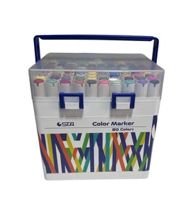 STA 910380 ÇİFT UÇLU ALKOL BAZLI MARKER 1mm/1-7mm UÇ KALEM SETİ 80'Lİ (RENK) TAŞIMA SAPLI PLASTİK KU