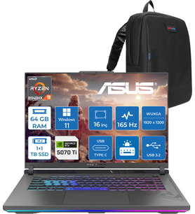 Asus Rog Strix G16 G614PR-RV050 Amd Ryzen 9 8940HX Aı 64 GB GB 1tb Ssd+1tbssd 12 GB/RTX5070Tİ Gddr7 140W 16" Wuxga 165Hz 300NİTS  Windows 11 Home Taşınabilir Bilgisayar WRV050H28+ZETTAÇANTA