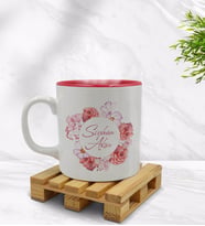 BK Gift Kişiye Özel Çiçek Tasarımlı İçi Kırmızı Renkli Kupa Bardak Model 2